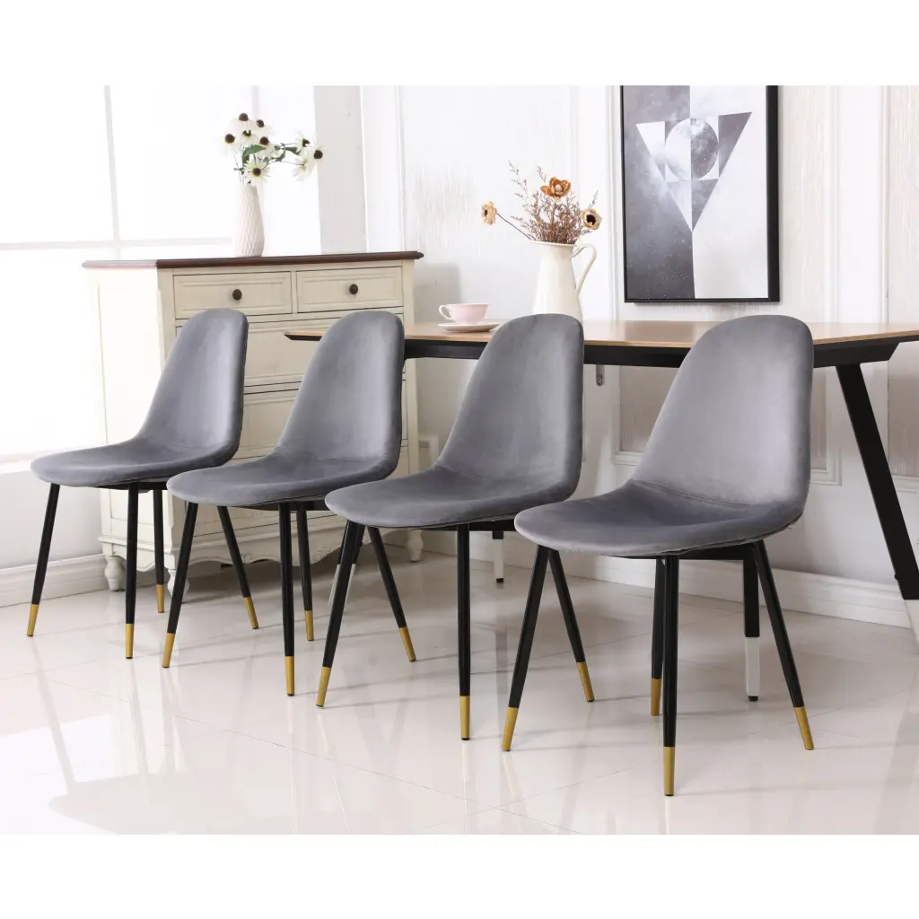 Lassan Contemporary Gray Polyester Dining Chairs Set 4 hz