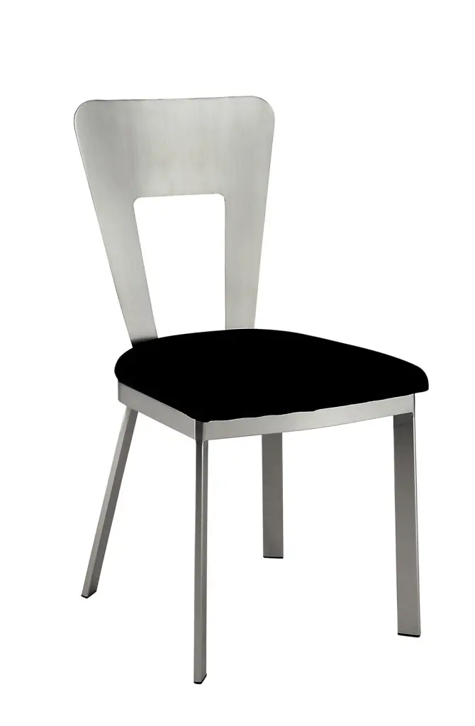 Contemporary Shiny Metal Metallic 2Pc Dining Chairs Black Microfiber Seat kanepe
