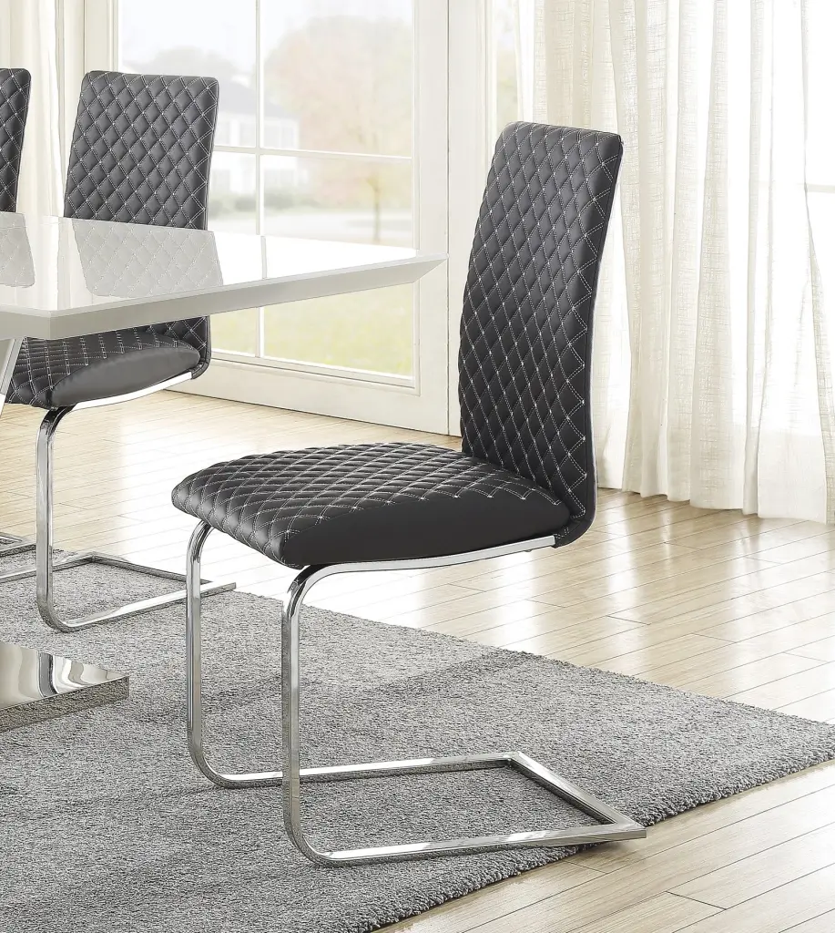 Polished Contemporary Gray Faux Hide Diamond Side Chairs Set 2 Dining Room kanepe