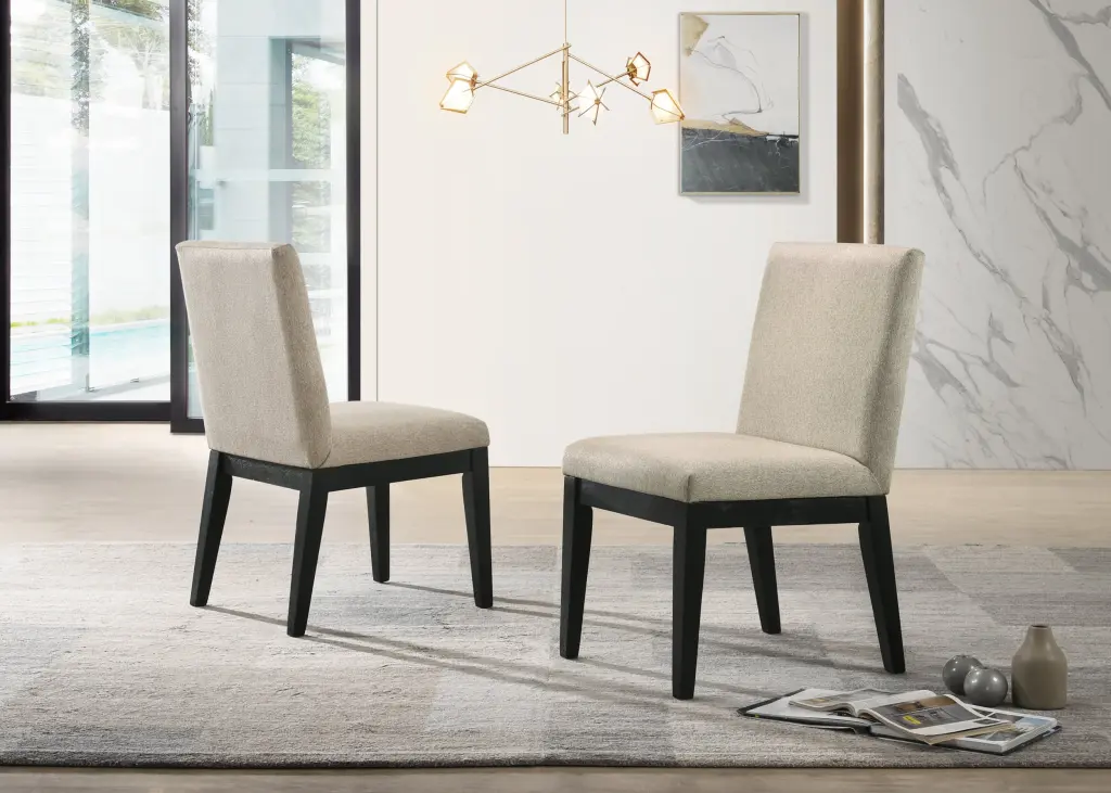Jasper Set 2 Beige Contemporary Dining Chairs 19 Fabric lilola home