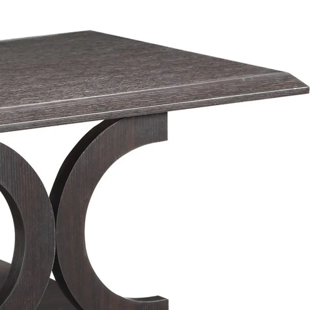 Benzara 16.75 x 47.25 x 23.5 Contemporary C-Shaped Coffee Table Open Shelf Espresso Brown