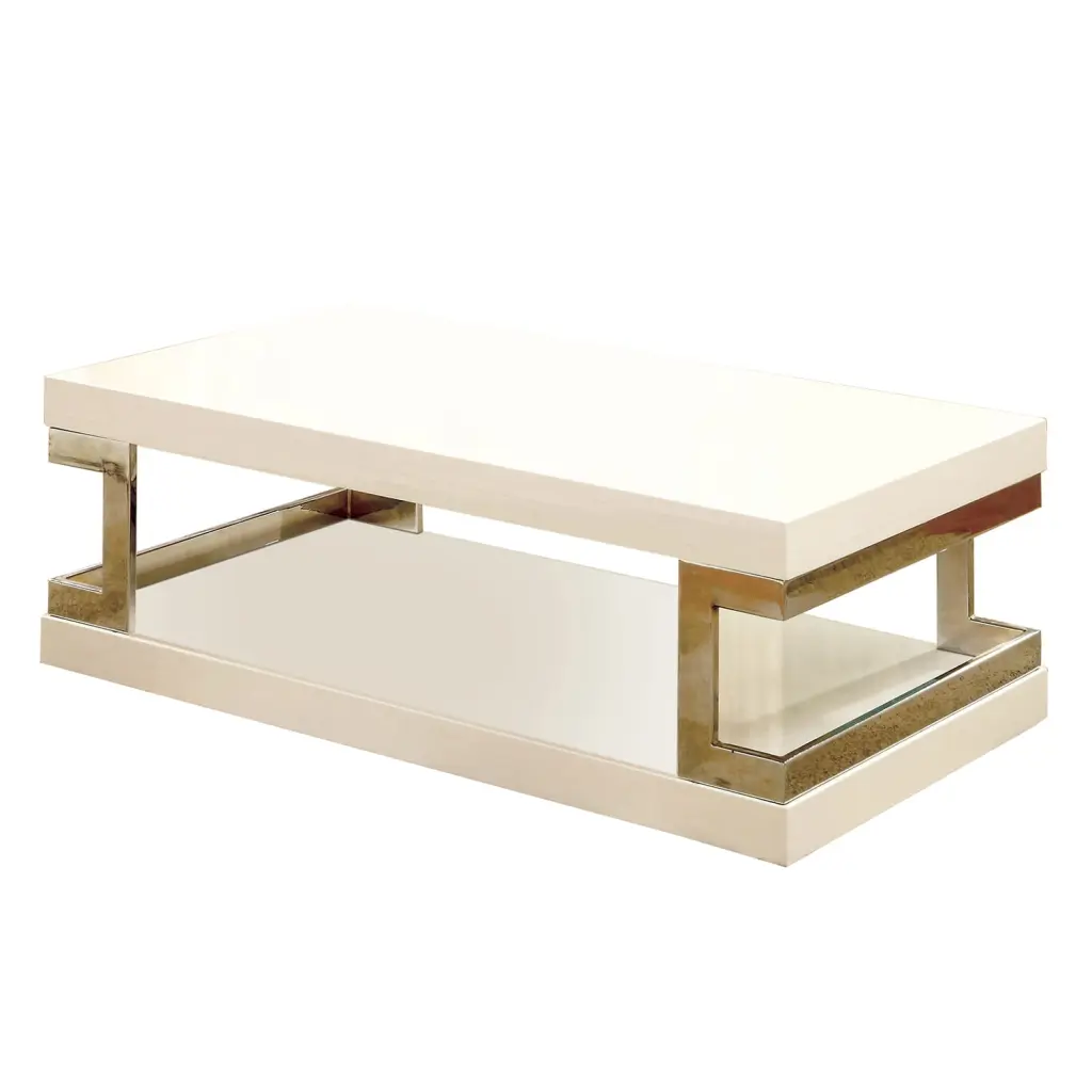 Benjara Contemporary Coffee Table Chrome Frame Accents Silver and White Convenience Concepts