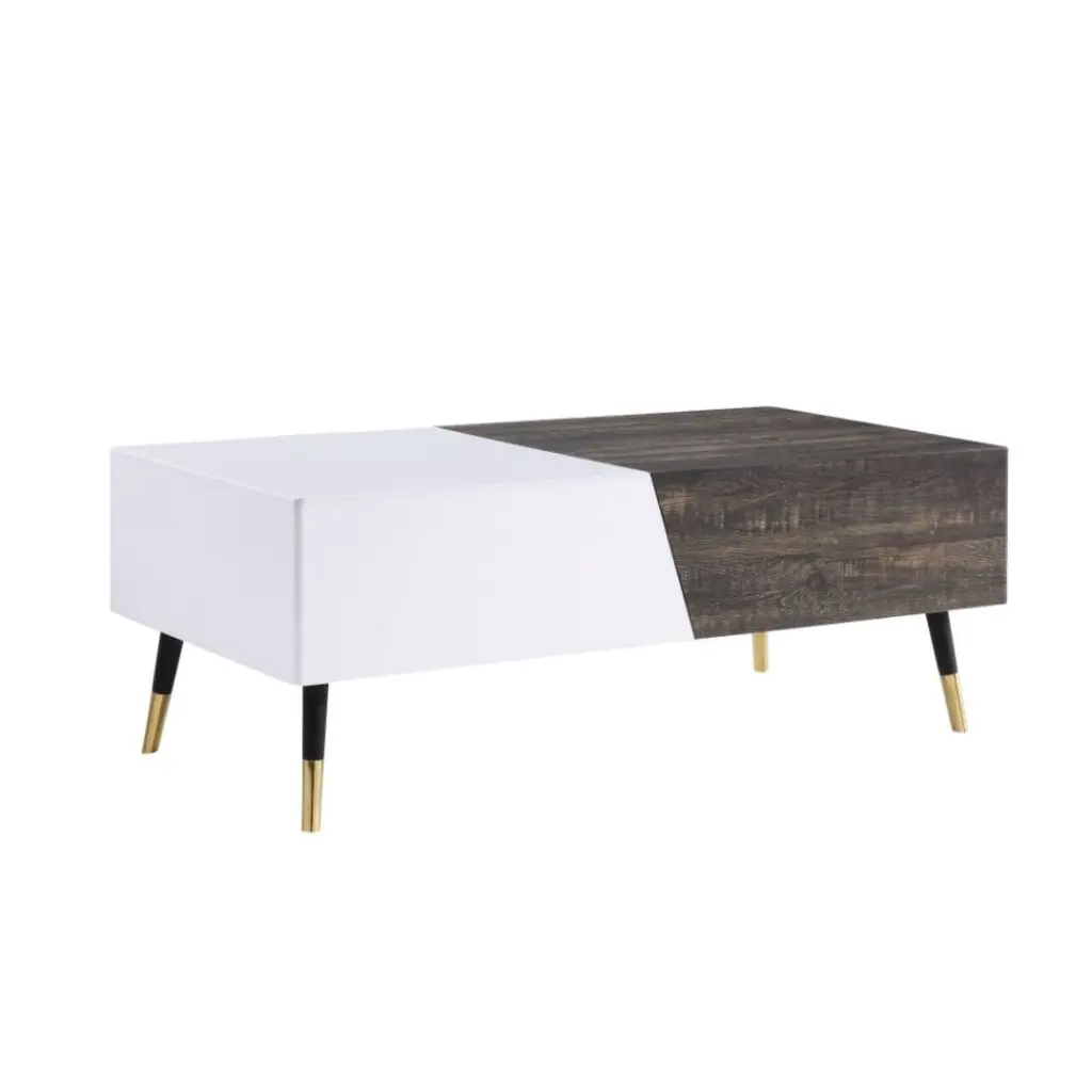 Ergode White High Gloss Coffee Table Rustic Oak Finish