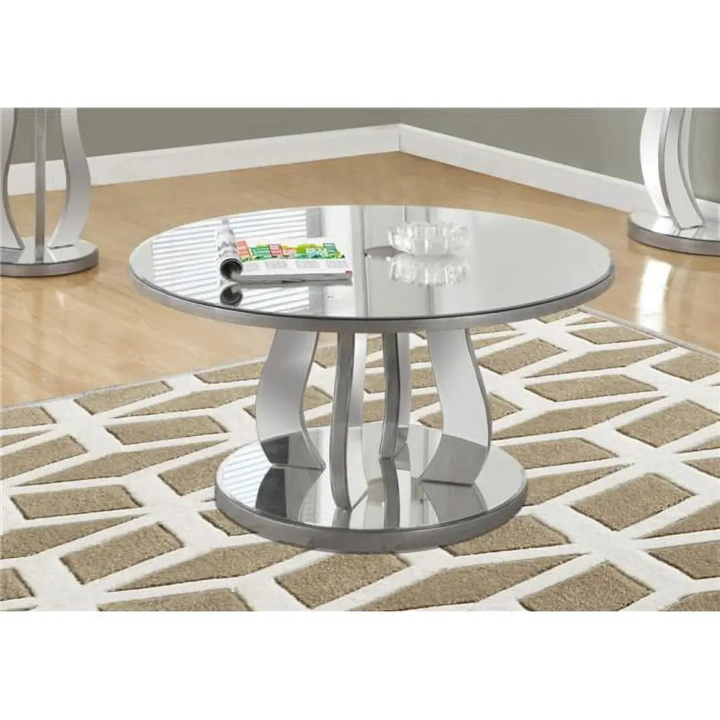 18 Inch Brushed Silver MDF Coffee Table Mirror Top Contemporary Living Room Fancy Fixtures