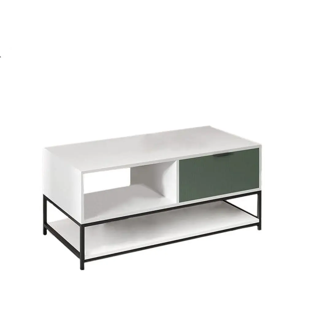 Watson White and Green Engineered Wood Coffee Table Drawer Lilola Home