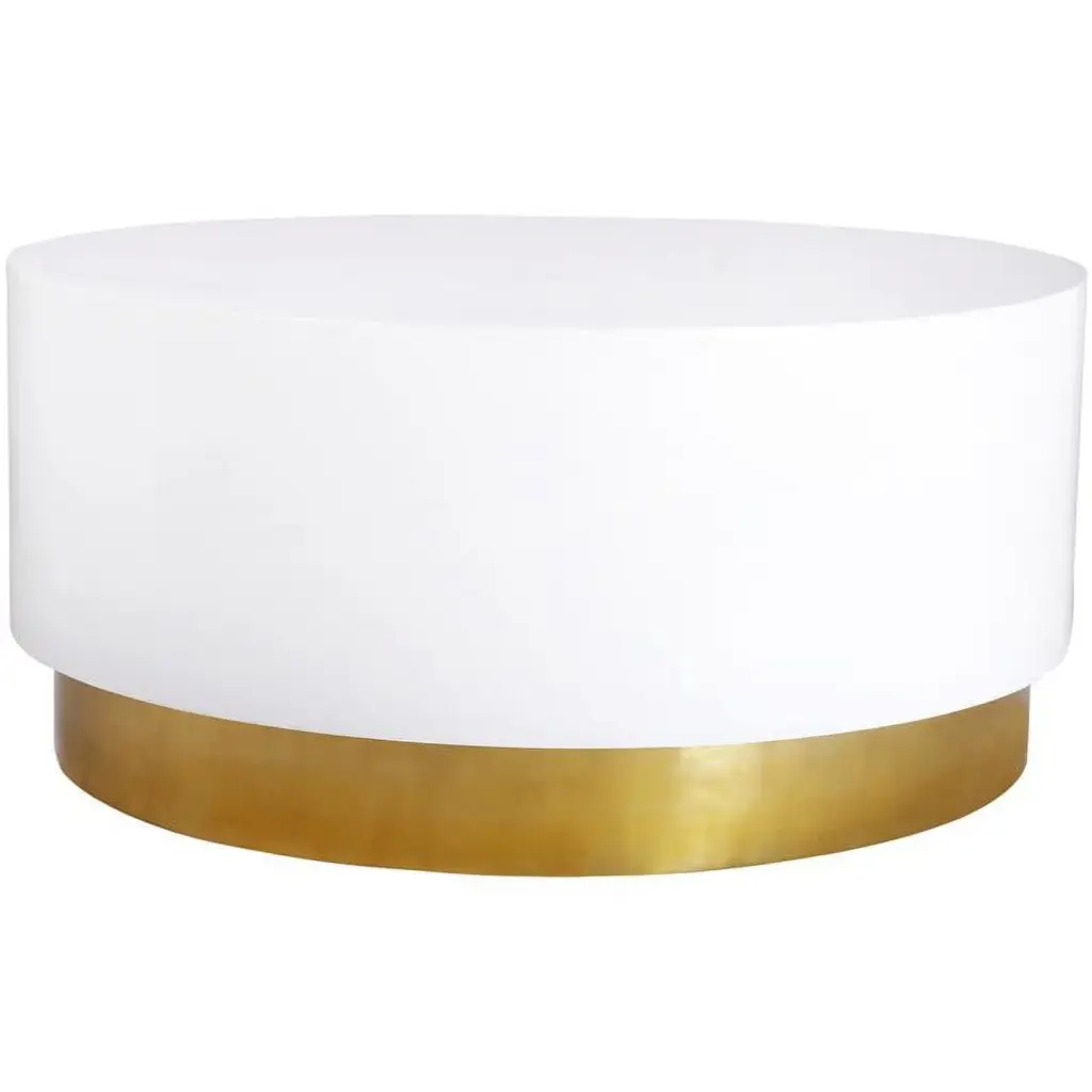Meridian Furniture Deco White Lacquer Metal Coffee Table Gold Base