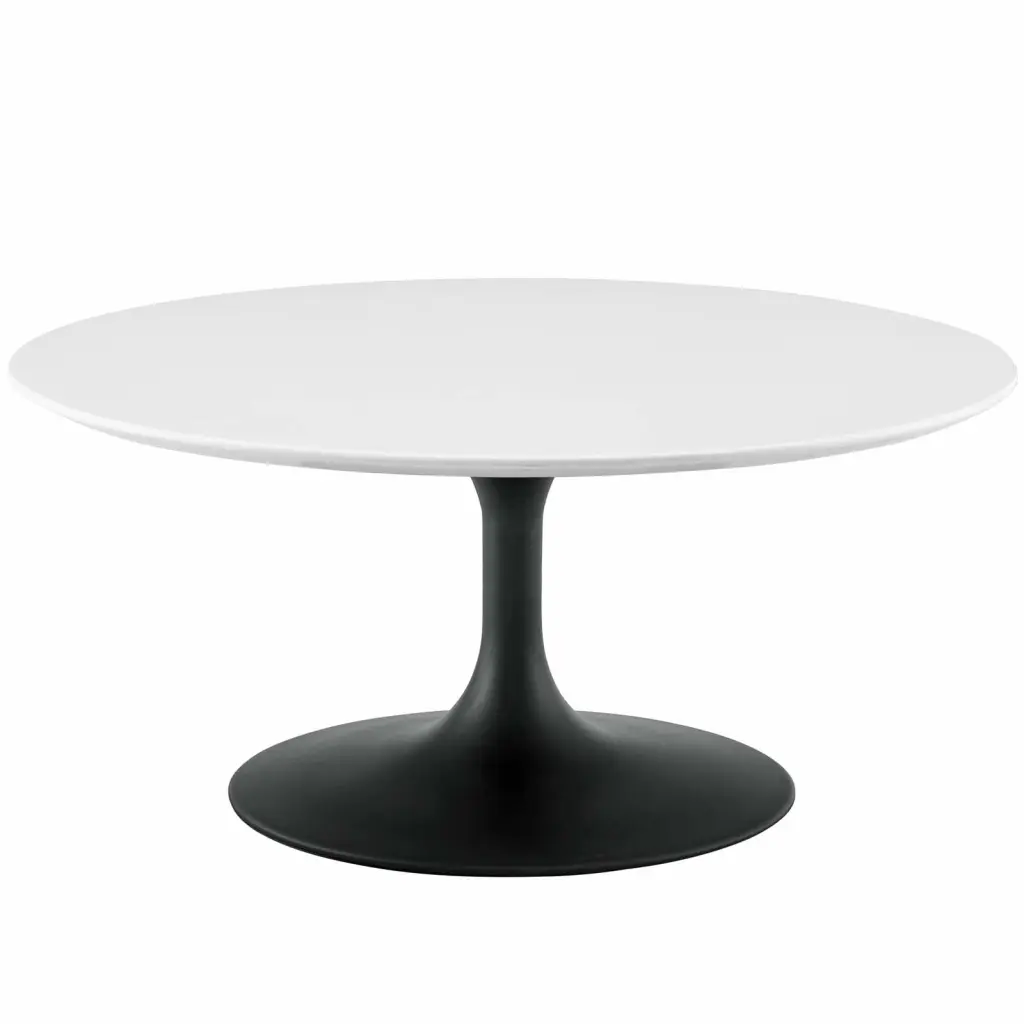 Contemporary Modern Urban Designer Round Coffee Table Wood Metal Steel Black White