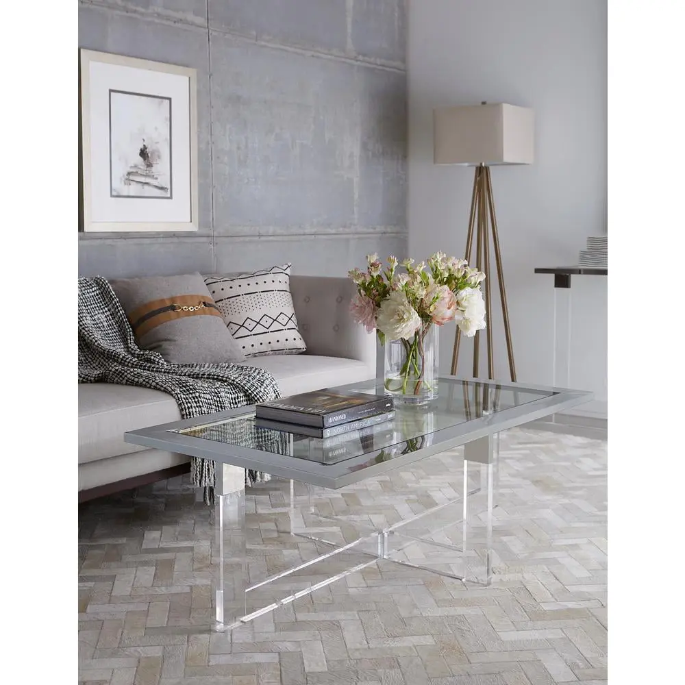 Modus Furniture Bastian Coffee Table Clear Acrylic and Gunmetal Stainless Steel Modern