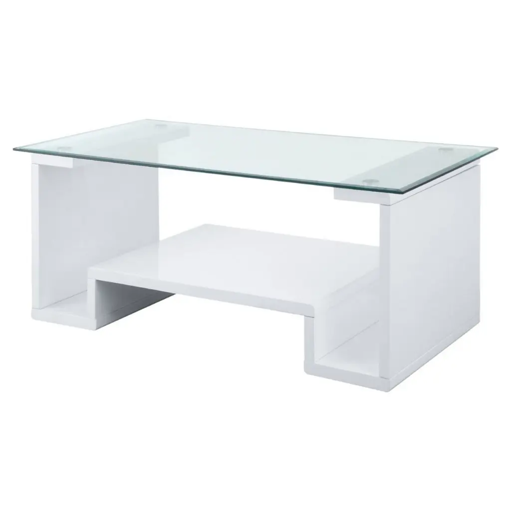White High Gloss Coffee Table Open Geometric Base - Saltoro Sherpi