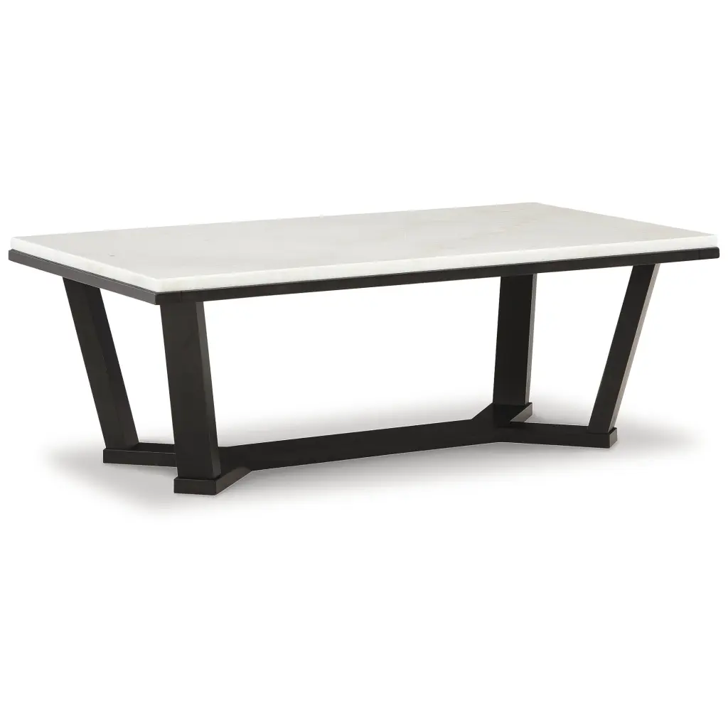 Signature Design Ashley Fostead Contemporary Rectangular Coffee Table Marble Top Dark Brown