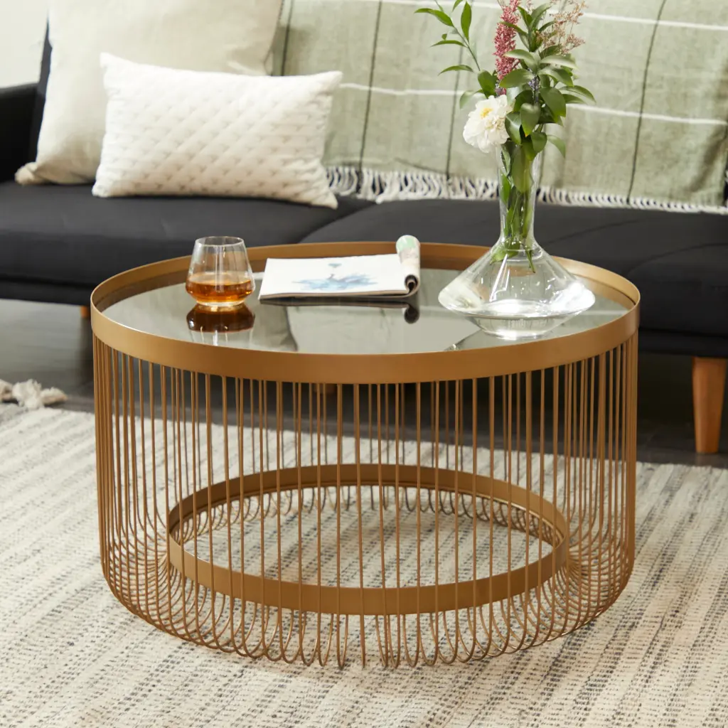 Studio 350 Gold Iron Contemporary Coffee Table 32 x 32 x 18 Round