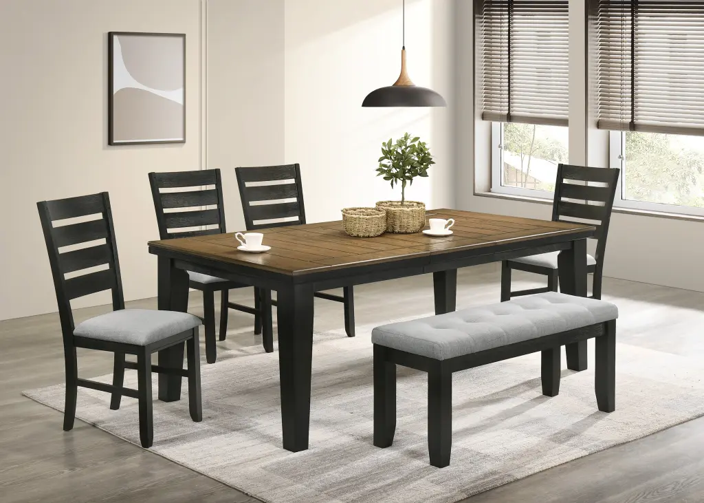 Contemporary 6Pc Dining Set 18 Extendable Leaf Table Gray Material Upholstered Chairs kanepe