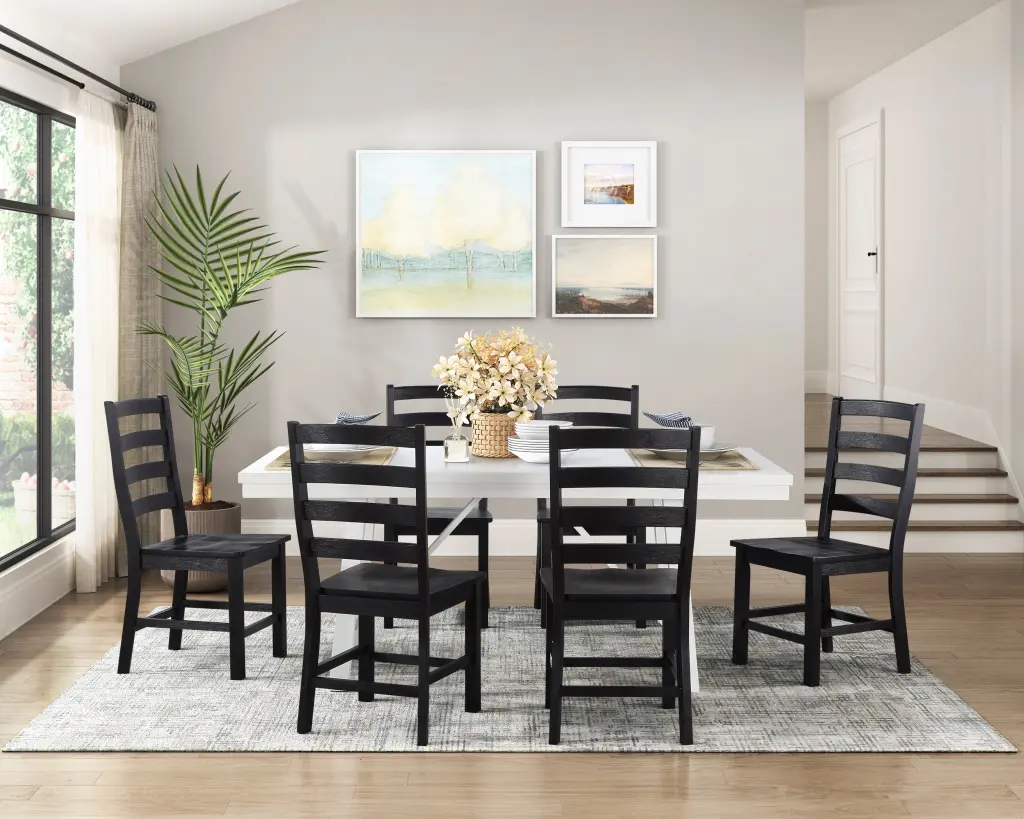 Modern Contemporary Black White 7Pc Dining Set Table and 6 Side Chairs kanepe