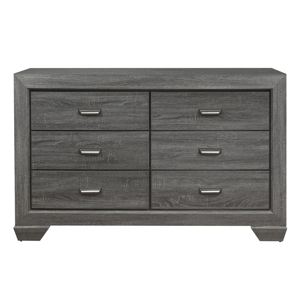 Wooden Bedroom Furniture Gray Finish 6 Drawer Dresser Contemporary Storage kanepe