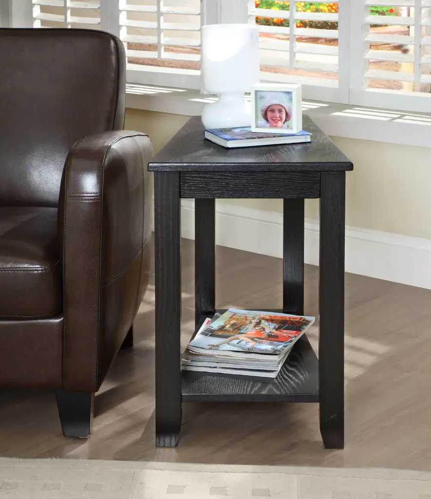 Contemporary Black Finish Chairside Table Lower Shelf Wedge Influence kanepe