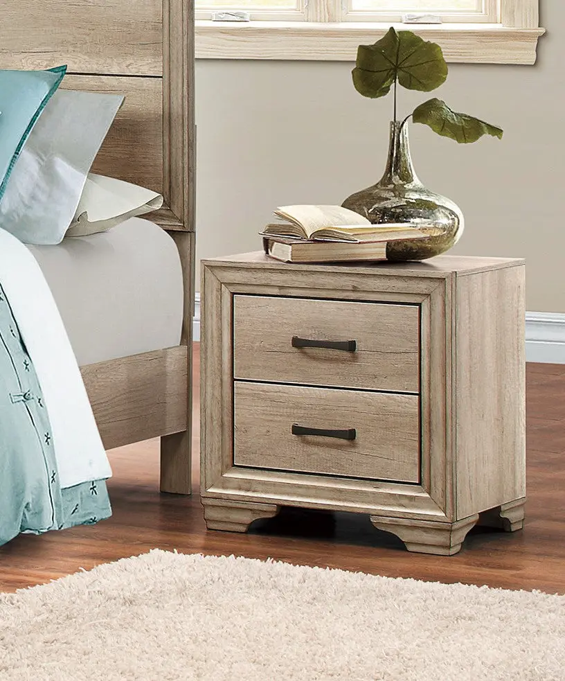 Contemporary Bedroom Furniture 1 Piece Nightstand Drawers Natural Finish kanepe