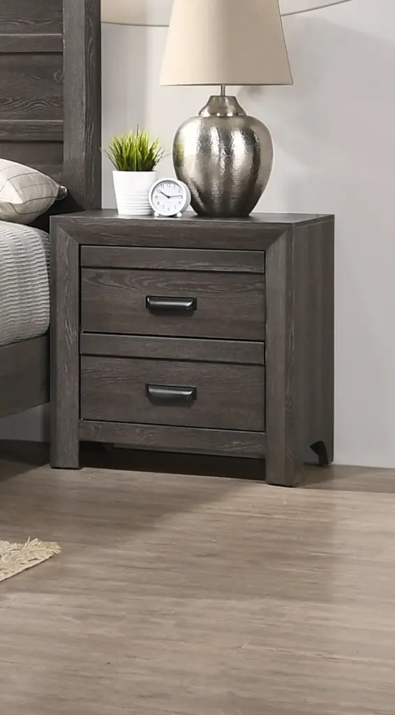 Contemporary Nightstand End Table Two Storage Drawers Brown Finish kanepe