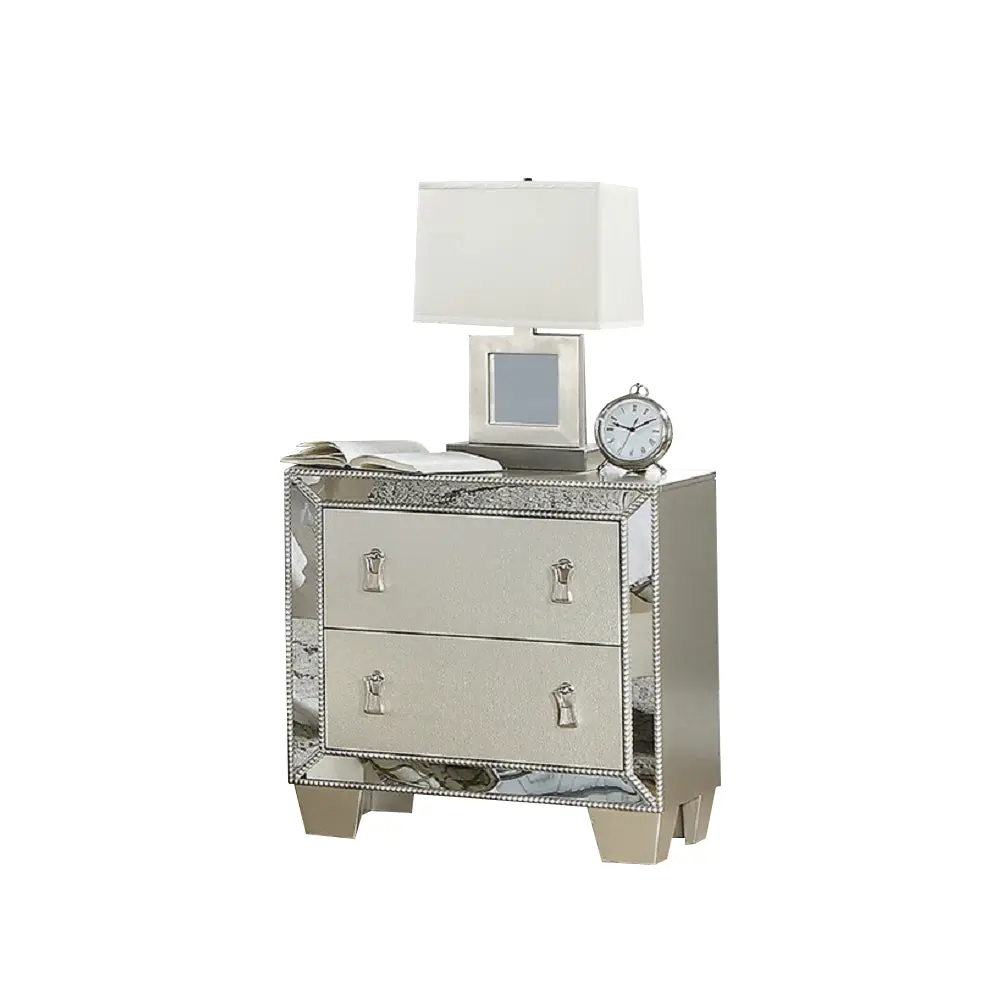 Contemporary 2 Drawers Nightstand Shiny Metal 2 Drawers Bedroom Night Table Modern Design simple relax