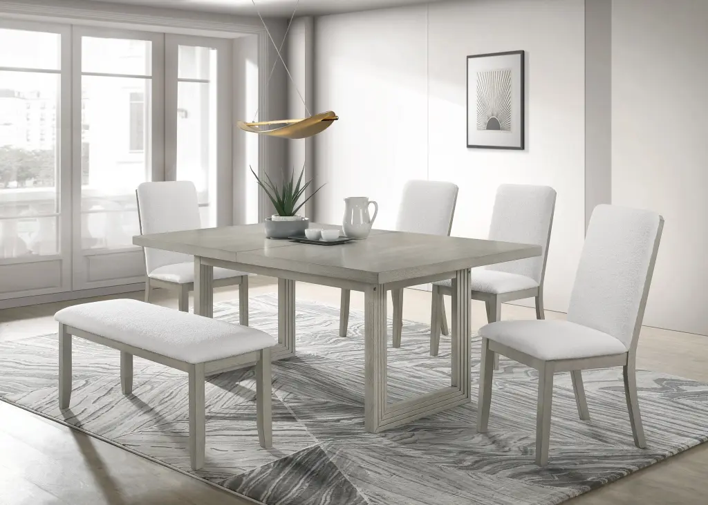 6 Piece Contemporary Dining Set Double Pedestal Rectangular Table 18 Inch Leaf kanepe