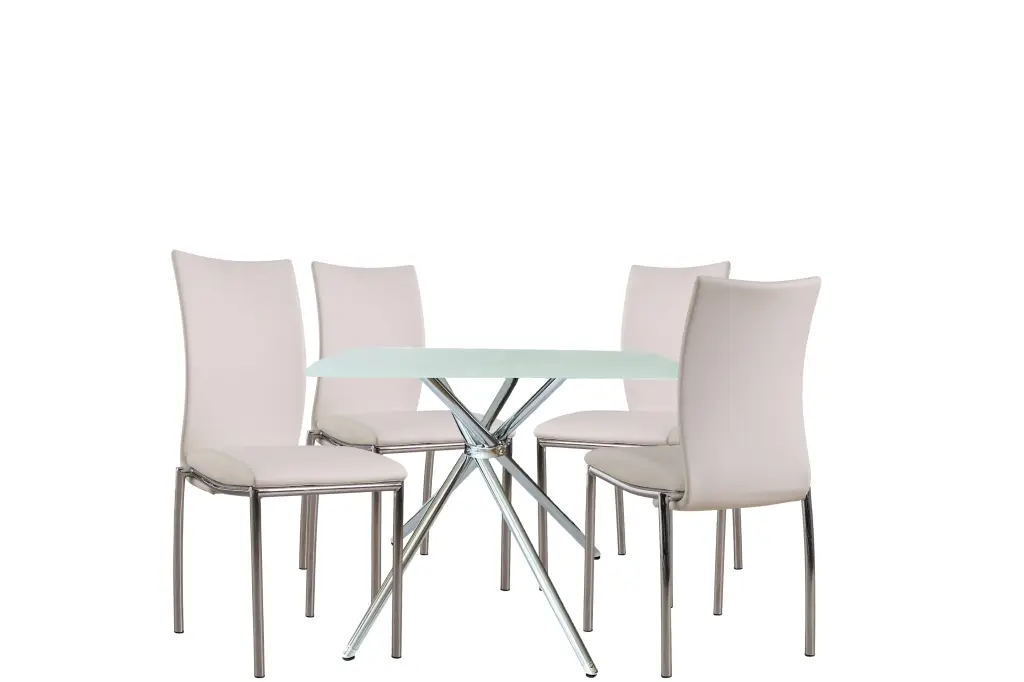 5 Piece 36 Inch Contemporary Elegance Squared Dining Set White Metal new spec furniture
