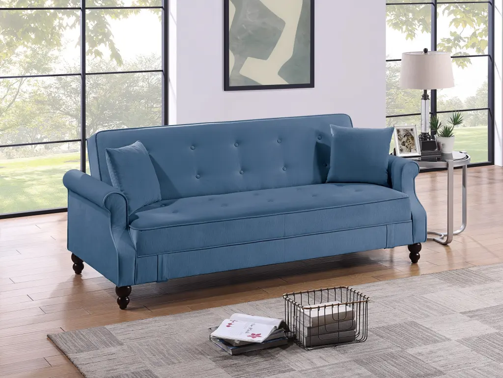 Contemporary Living Room Adjustable Sofa Blue Burnt Out Fabric Couch Pillows kanepe