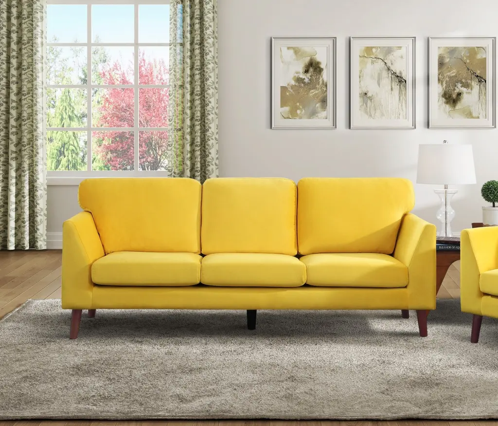 Modern Contemporary 1-Piece Sofa Yellow Velvet Upholstery Living Room kanepe