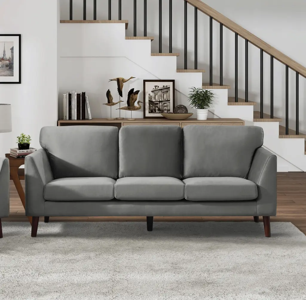 Modern Contemporary Living Room 1Pc Sofa Gray Velvet Upholstery Dark Brown Frame kanepe