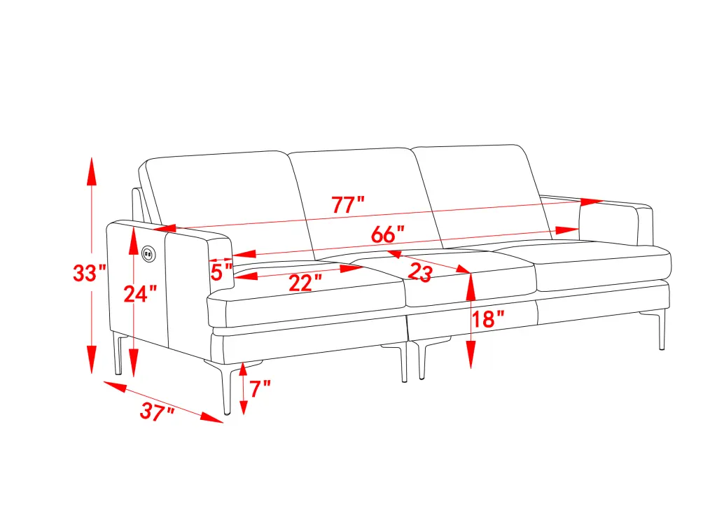 77 Inch Gray Premium Authentic Hide Match Contemporary Sofa USB and Tablet Holder w1896