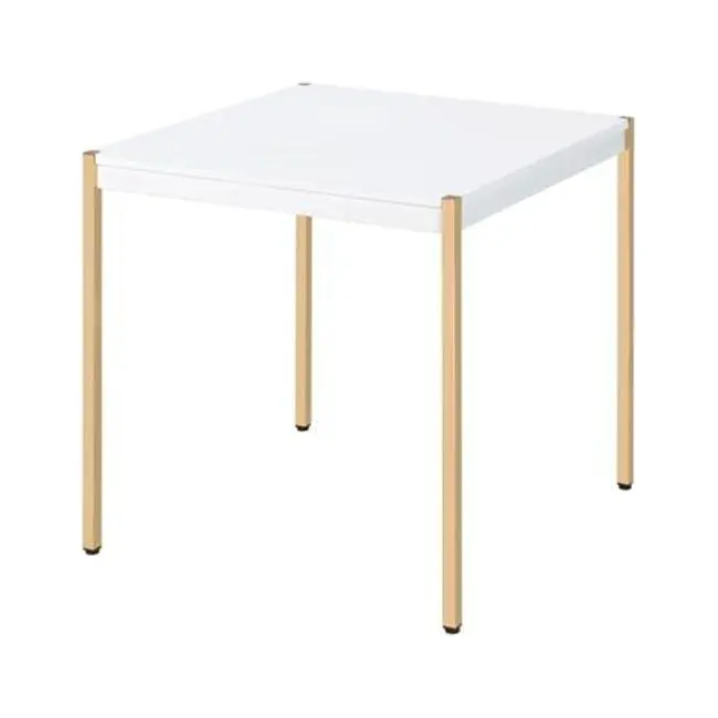 ACME Otrac Square End Table White and Gold Acme Furniture