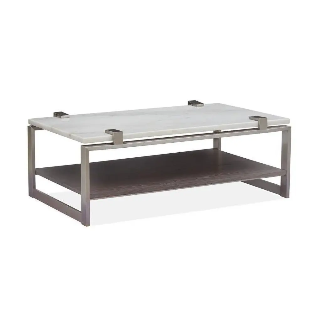 Bowery Hill Contemporary Rectangular Marble Cocktail Table White