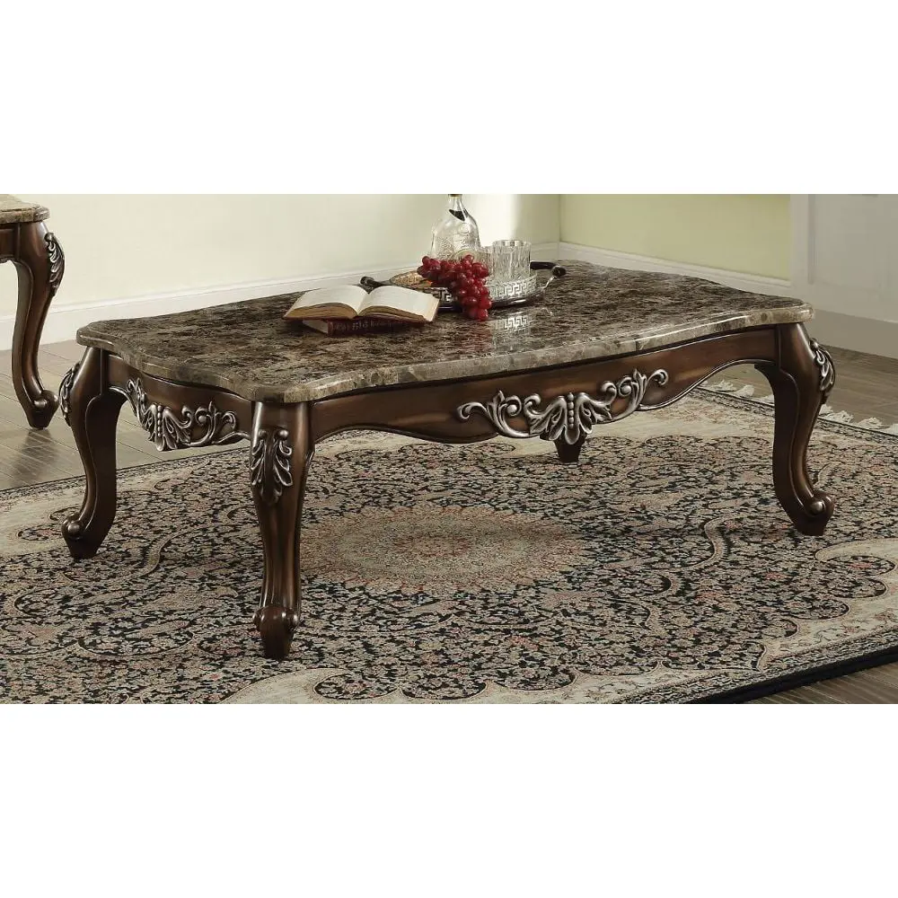 DeeHome ACME Latisha Coffee Table Marble Antique Oak 82145