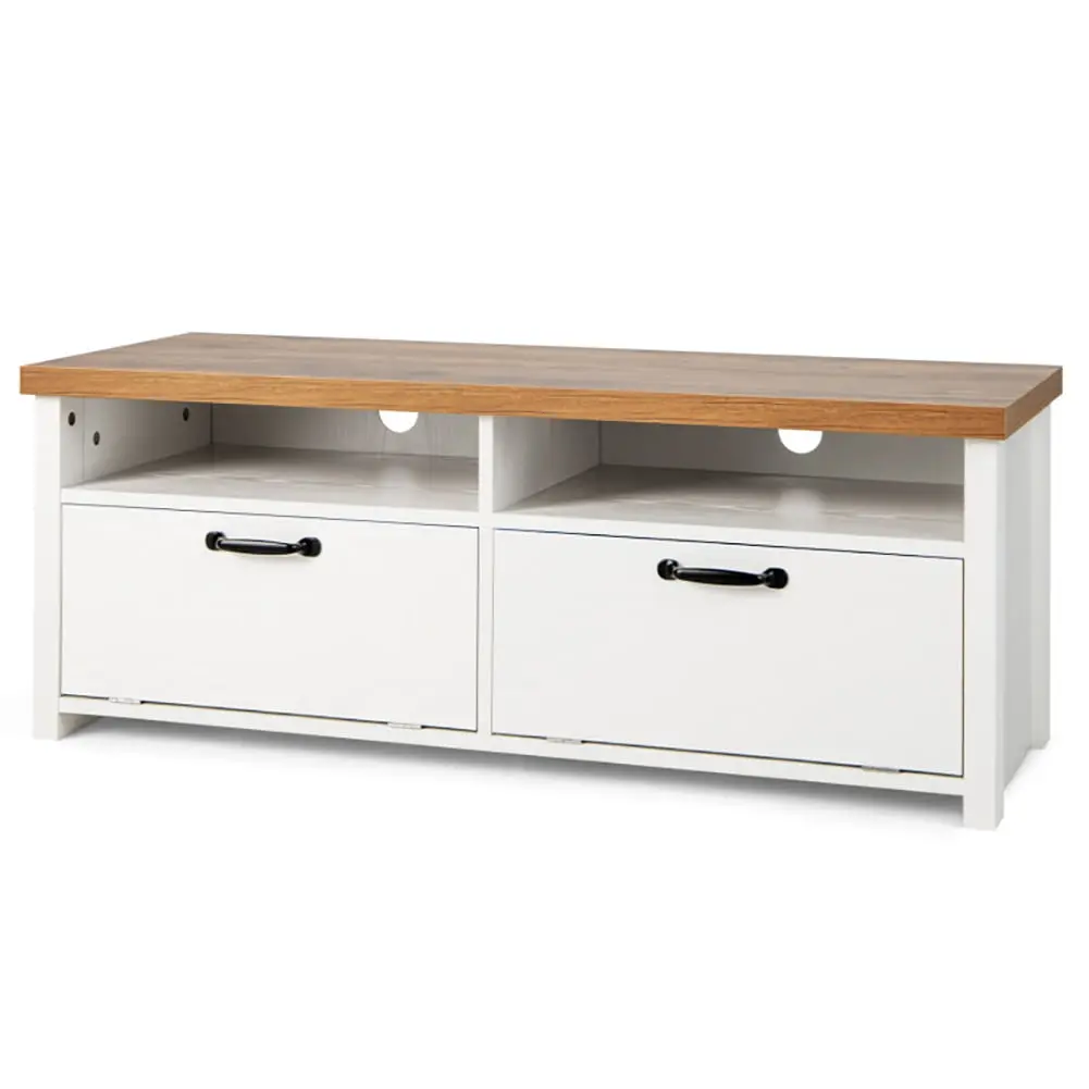 Kadyn Modern 48 Inch Wood TV Stand 2 Cabinets Living Room or Bedroom White