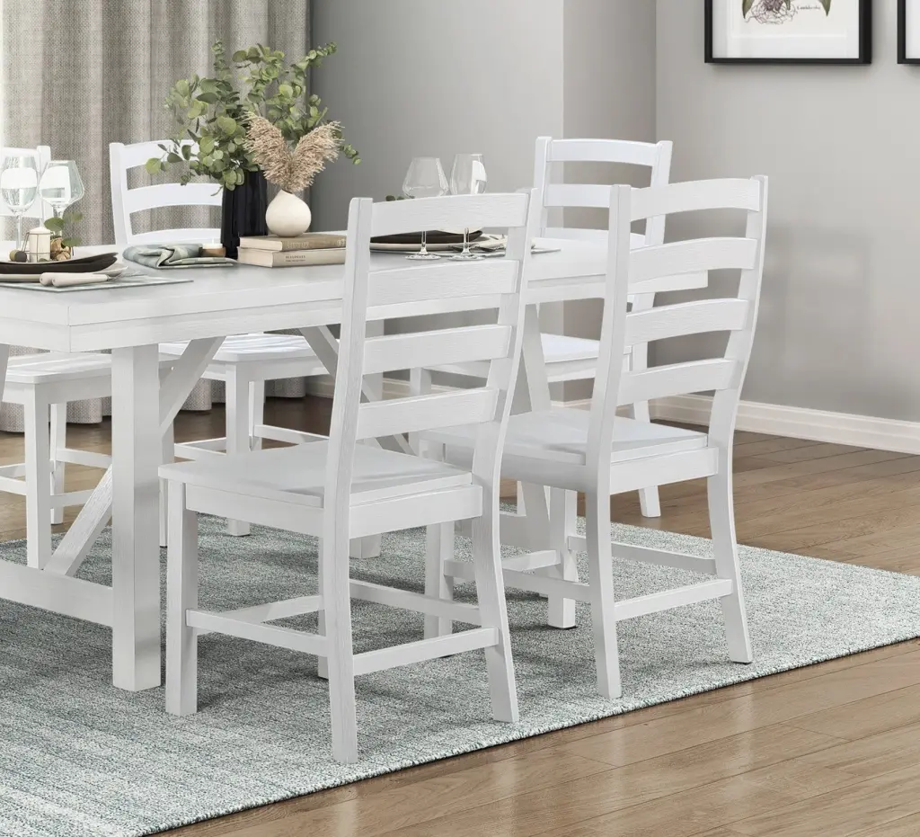 Contemporary White Finish Side Chairs Set 2 Dining Wooden Kitchen kanepe