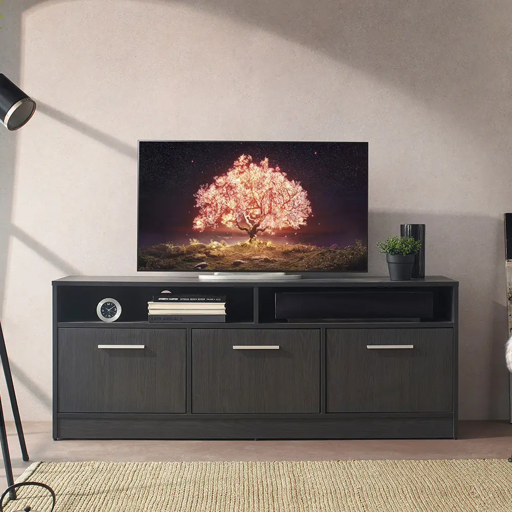 Holland Contemporary TV Stand Three Soft Closing Doors Dark Gray klair living
