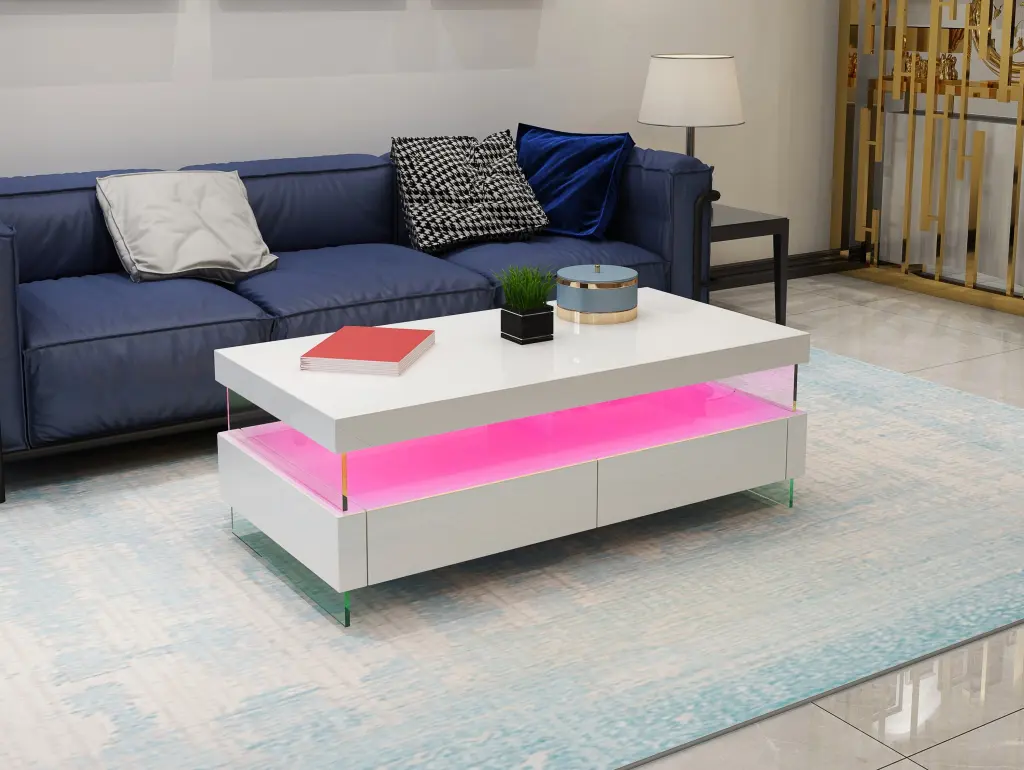 Ria Modern Contemporary LED Coffee Table Wood and Glass galaxy home furnishings