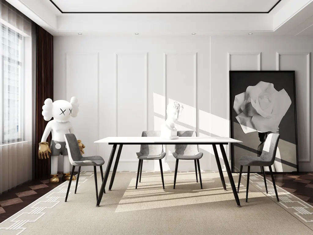 70.8 Inch Dining Table Sintered Marble Top and Metallic Legs t2879