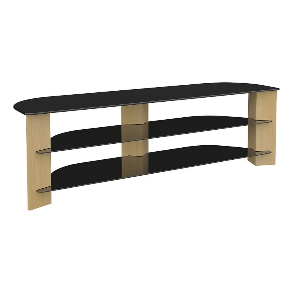 AVF Varano TV Stand Light Oak Legs and Black Tempered Glass Shelves TVs up to 70 Inches