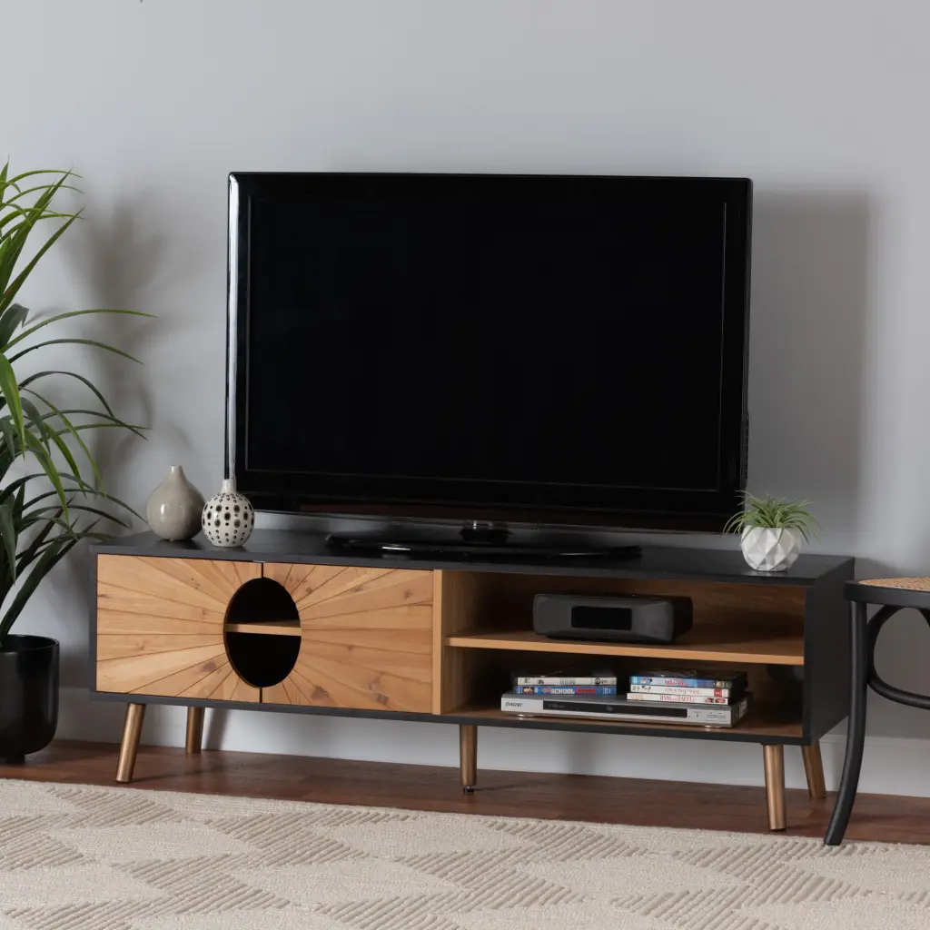 Baxton Studio Chester Modern Two-Tone Dark and Natural Brown Wood TV Stand
