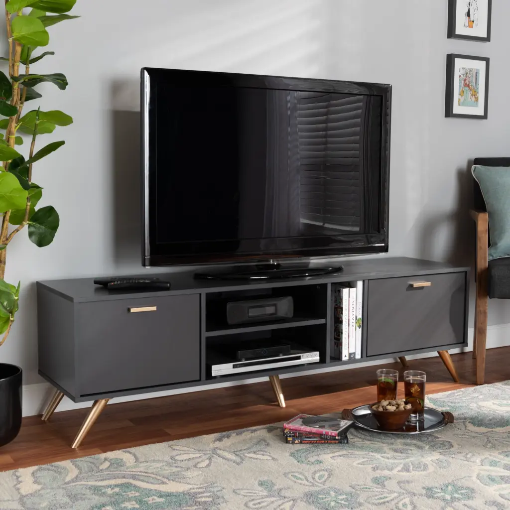 Baxton Studio Kelson Modern Dark Grey Gold Finished Wood TV Stand