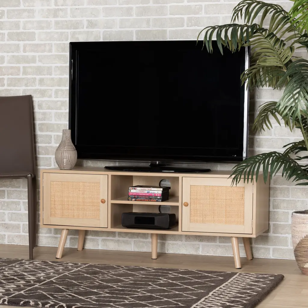 Baxton Studio Sebille Light Brown TV Stand 2 Doors TVs up to 50 Inch
