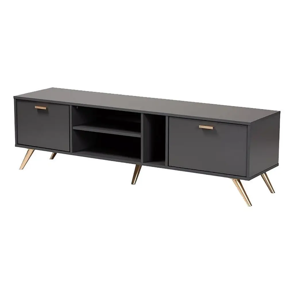 Bowery Hill Contemporary Wood TV Stand TVs up to 63 Inches Dark Gray Gold Living Room Furniture