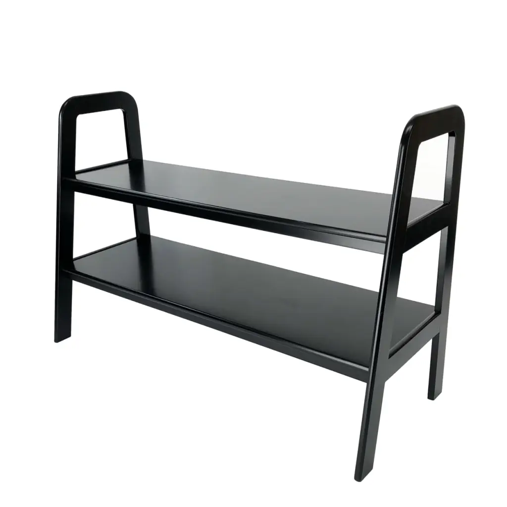 Benjara Contemporary Ladder Style TV Stand 2 Open Cut Shelves Black Convenience Concepts