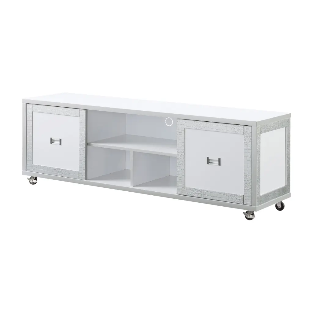 Furniture America Alphonse TV Stand 2 Doors TVs up to 60 Inches Gray White