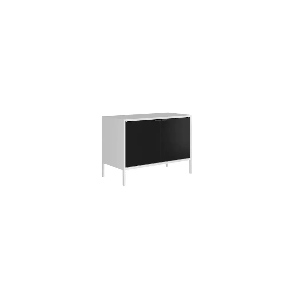 Smart Low 27.55 Inch Wide TV Stand Cabinet White and Black Manhattan Comfort