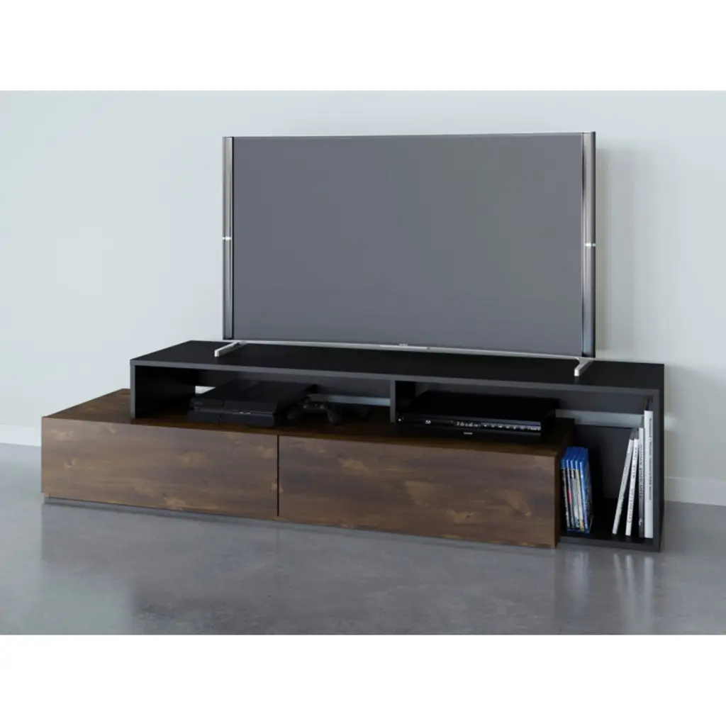 Nexera Paisley TV Stand TVs up to 80 inches Truffle and Black Entertainment Center