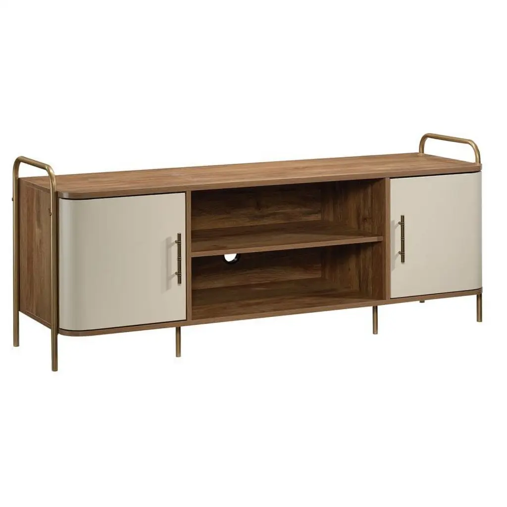 Pemberly Row 60 Wood Entertainment TV Stand Sindoori Mango and Gold