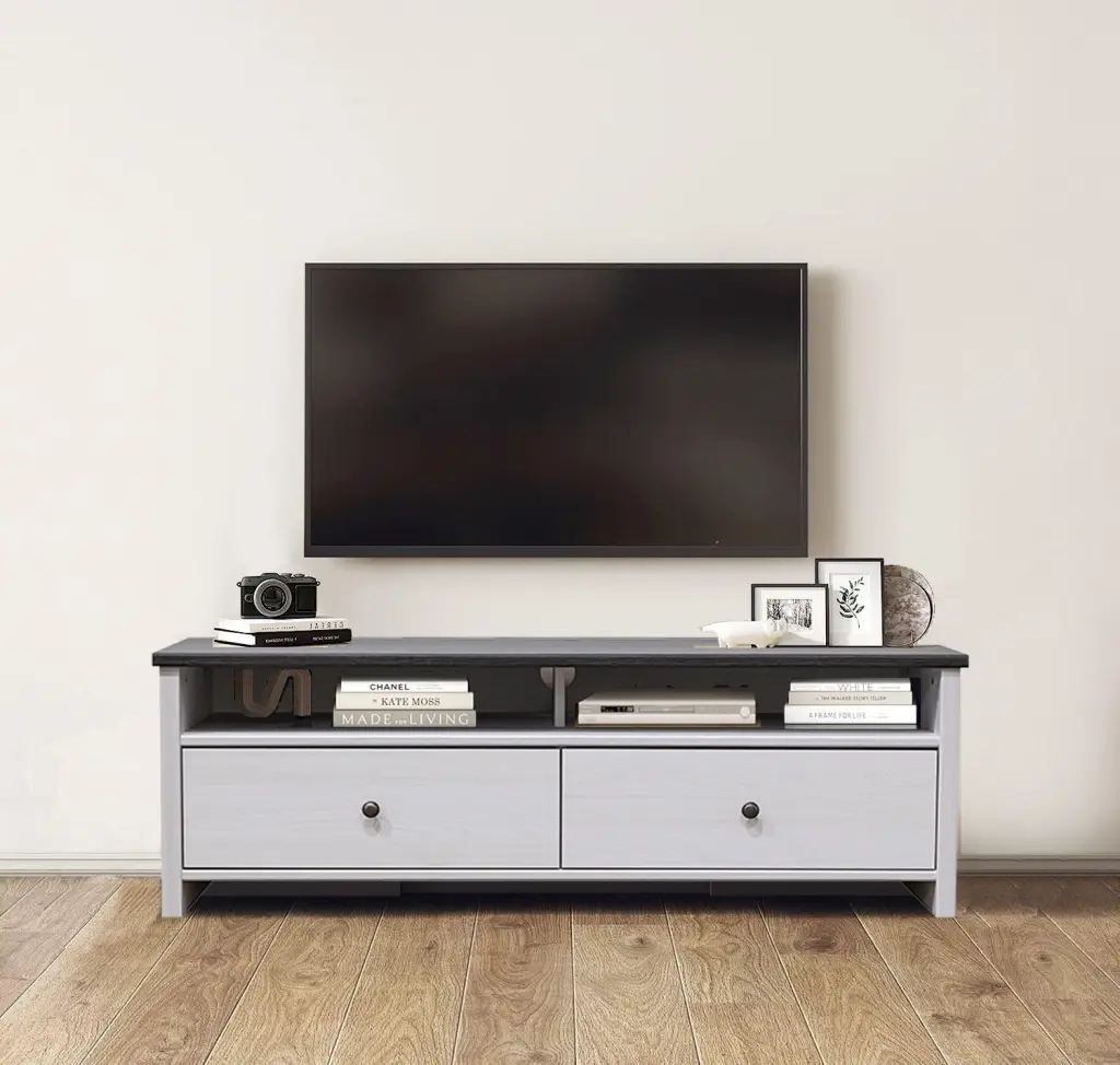 55 Inch TV Stand Console Entertainment Center Two Drawers and Two Storage Spaces Accommodates up to 60 TV Contemporary Sty...