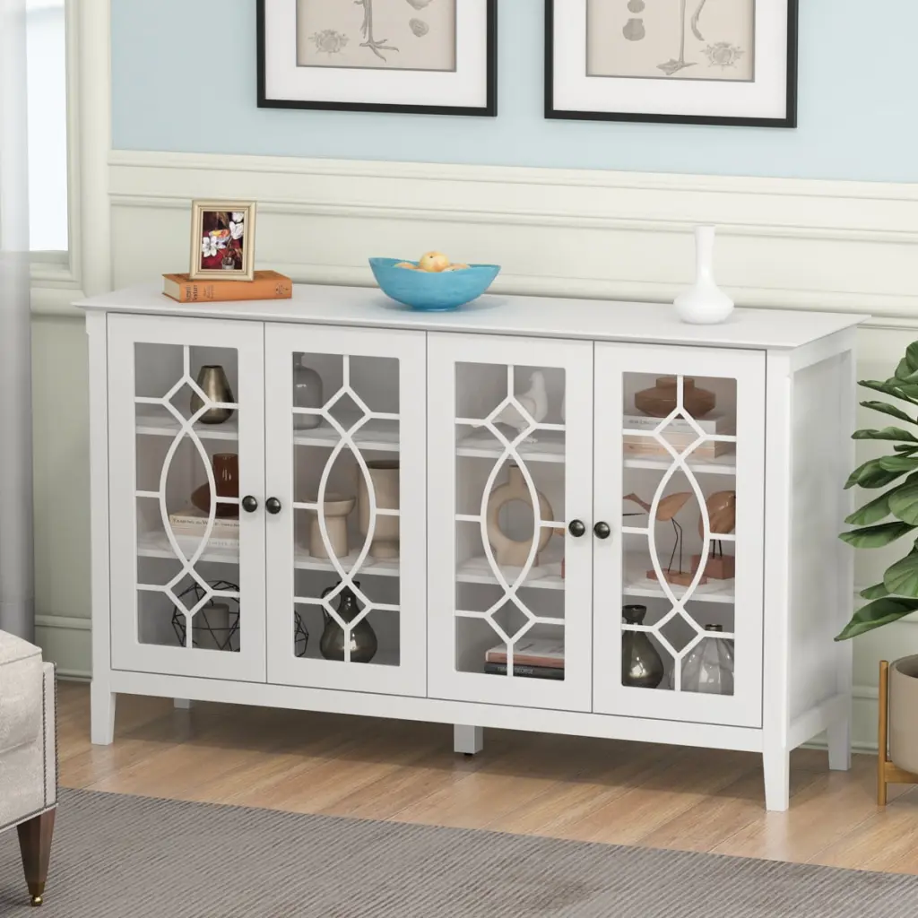 WIAWG White TV Stand Cabinet Glass Door Sideboard 53.9 Inches Wide