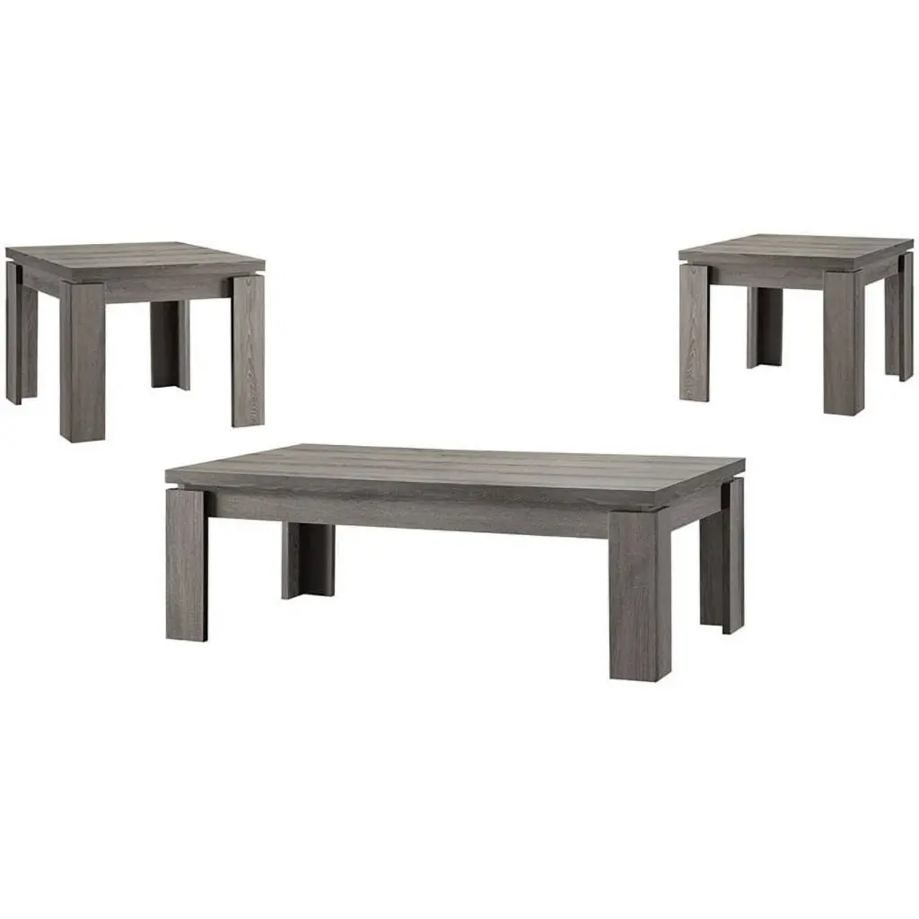 Bowery Hill 3 Piece Contemporary Coffee Table Set Weathered Gray Finish