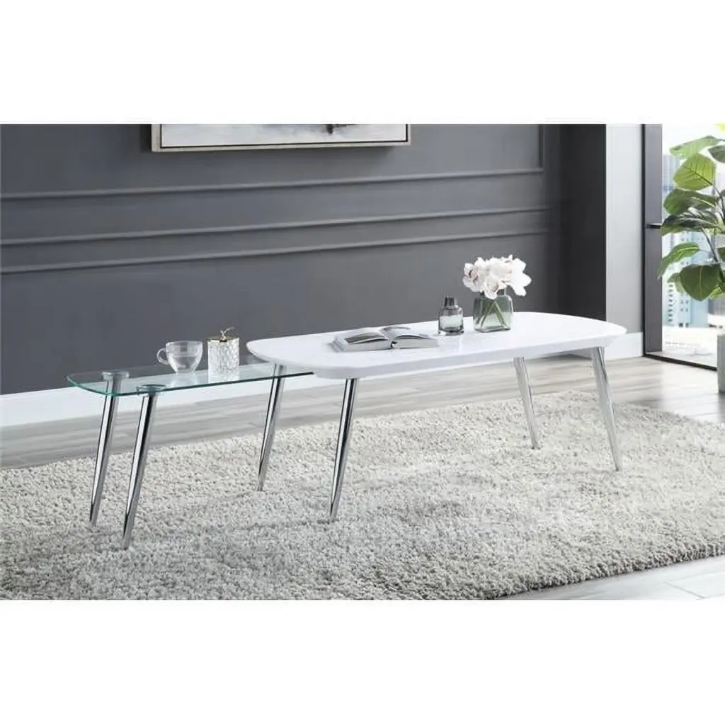 28 x 24 x 18 Inch Patina Coffee Table White Chrome Modern Living Room Table FurnOrama